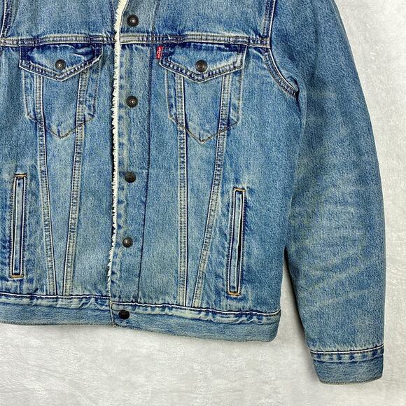Levis Type III Sherpa Trucker Denim Jacket Mens M Faded Western Classic Retro - Picture 4 of 13